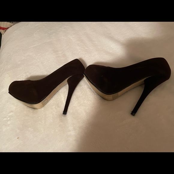Velour brown high heels - Picture 1 of 2